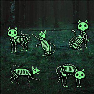 Outdoor Halloween Decorations Yard Signs - 5pcs Glow in The Dark Skeleton Black